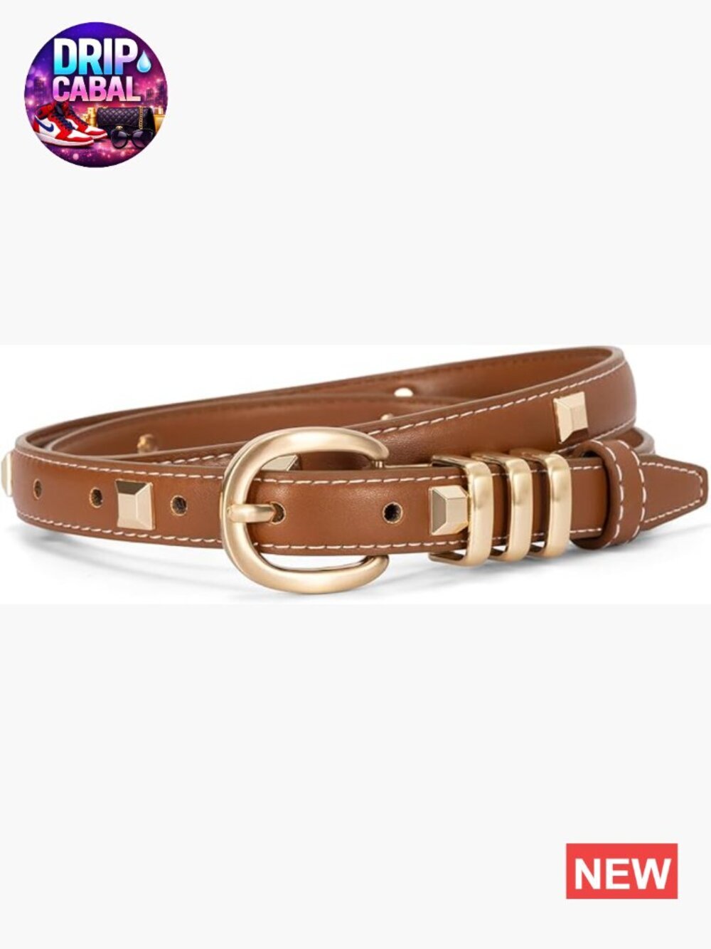 Skinny PU Leather Belt with Gold Buckle, 2cm Width